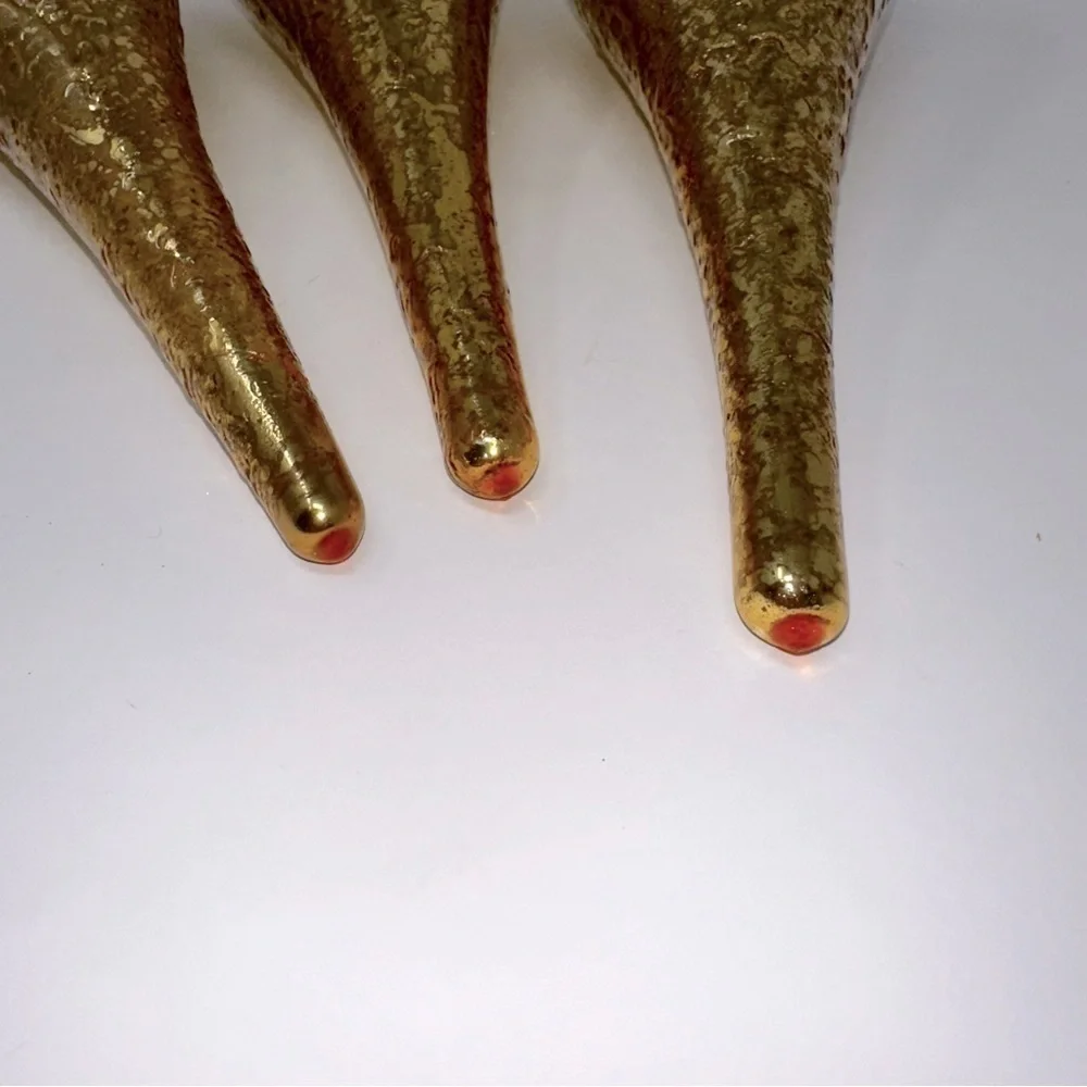 Large Gold Blown Glass Tear Drop Crackled Ornaments 11 1/2” Set Of 3